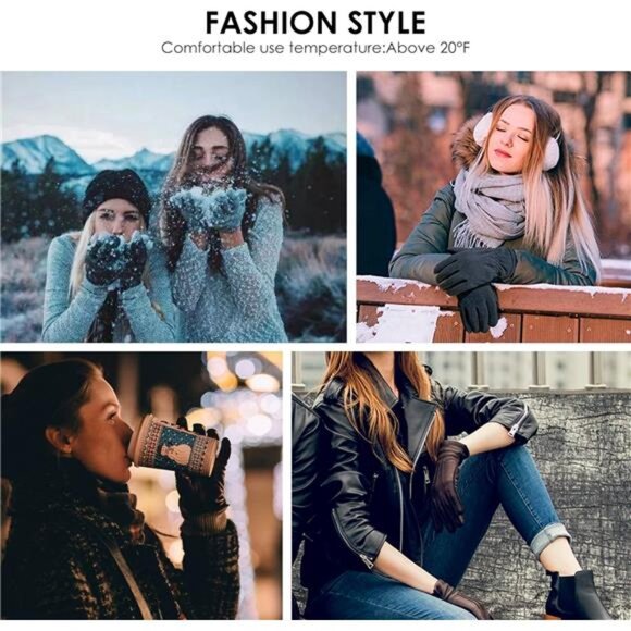 Womens Leather Gloves Winter Touchscreen Warm Driving Lambskin Genuine Leather - Picture 7 of 8